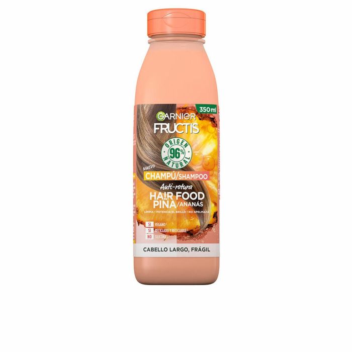Garnier Fructis Hair Food Piña Champú Antirrotura e Hidratante, Vegano, 96% Ingredientes de Origen Natural, Sin Siliconas, Cabello Débil 350ml