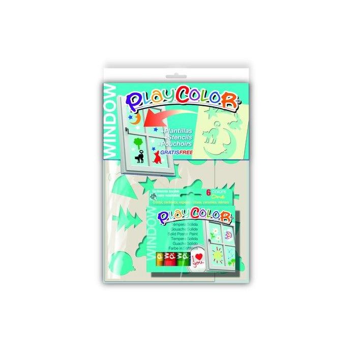 Tempera Instant Solida Playcolor One Window 10Gr. Deco Estuche De 6 Colores (Incluye 2 Plantillas) (Set de 12)