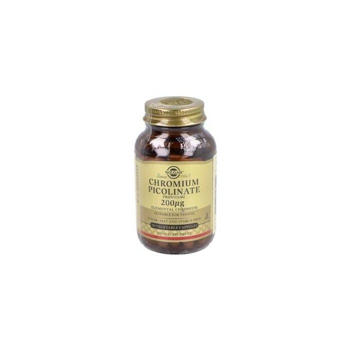 Solgar Picolinato Cromo 200 mcg Quelado, 90 Cápsulas para Control de Peso, Glucosa y Metabolismo. Apto Veganos.