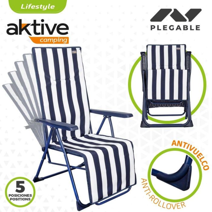 Tumbona Aktive Blanco Azul marino Reclinable A rayas 147 x 70 x 48 cm (2 Unidades) 2