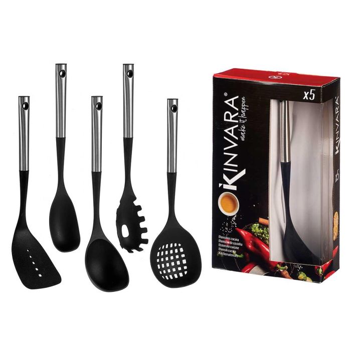 Set 5 Utensilios Cocina Mango Acero Kinvara - Negro (6 Unidades) Set 5 Utensilios Cocina Mango Acero Kinvara - Negro (6 Unidades)