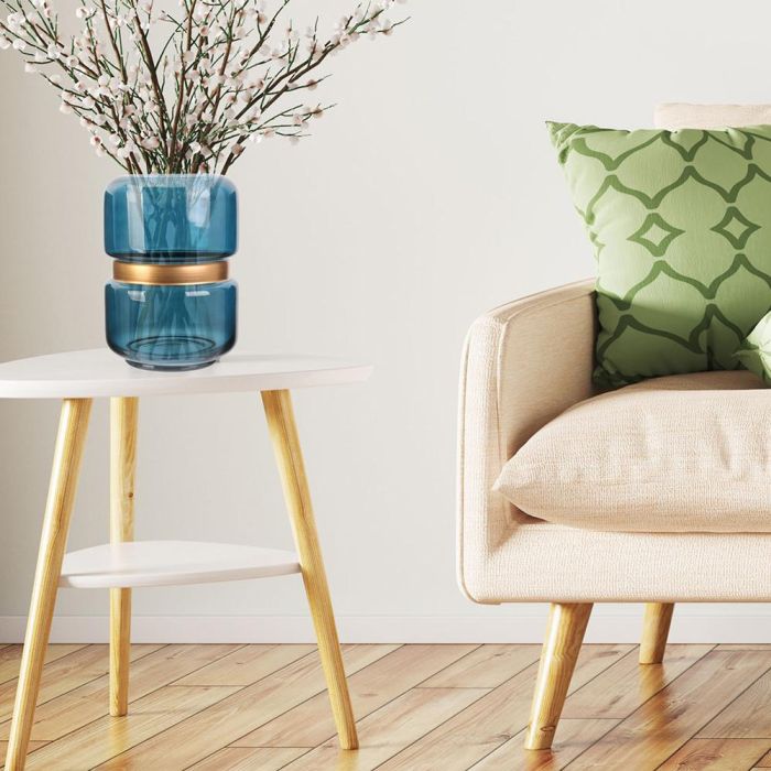 Home Deco Factory Jarron Azul-Dorado Decorativo Medidas d.15,5 cm; h.20,5 cm 3