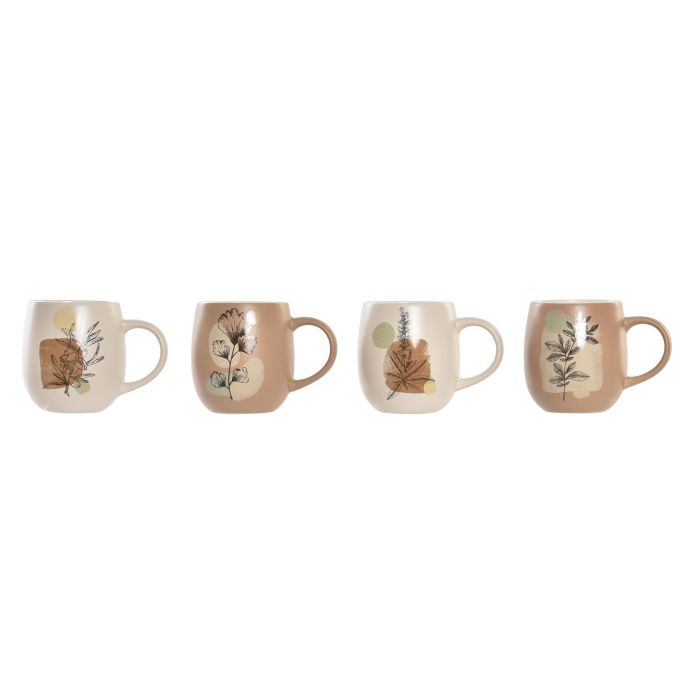 DKD Home Decor Taza Mug Cottage Botánico Porcelana 480ml Colores Surtidos Beige Marrón Claro Apta Microondas Lavavajillas Pack 12 Unidades