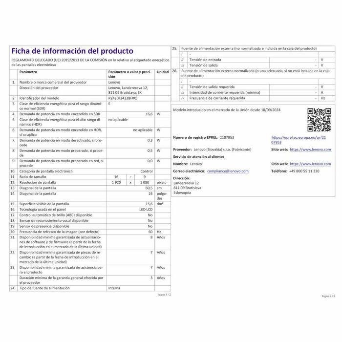 Lenovo R24e Monitor Gaming 23.8 Pulgadas Full HD 1920x1080 LCD 180 Hz Negro 10 Lenovo R24e Monitor Gaming 23.8 Pulgadas Full HD 1920x1080 LCD 180 Hz Negro 10