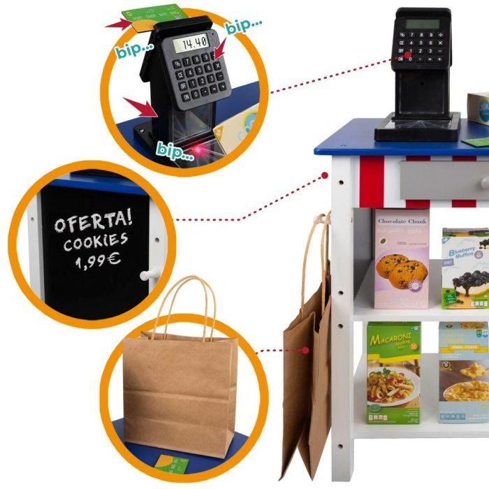 Woomax Supermercado de Madera con 25 Accesorios y Caja Registradora Eléctrica 48x30xh70 cm 4