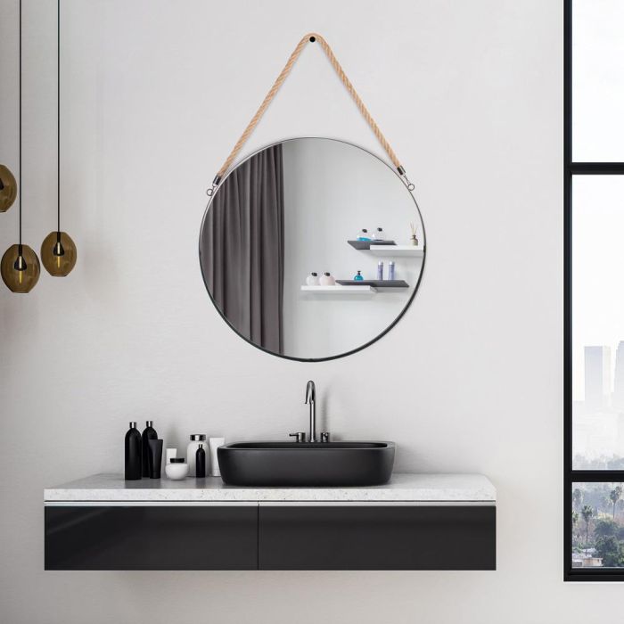 Home Deco Factory Espejo con Asa y Cuerda Natural Diámetro 50 cm 3