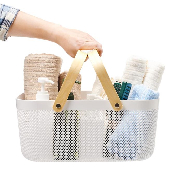 Confortime Cesta Organizadora Rectangular de Plástico con Asa de Madera 41.4 x 26.9 x 17.8 cm 1 Confortime Cesta Organizadora Rectangular de Plástico con Asa de Madera 41.4 x 26.9 x 17.8 cm 1