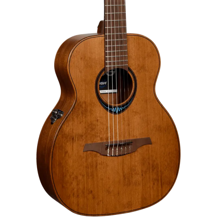 LAG Guitarra Acústica Travel Nylon Blue Wave 1 Electroacústica Cedro Rojo Macizo Caoba Marrón Natural Satinado