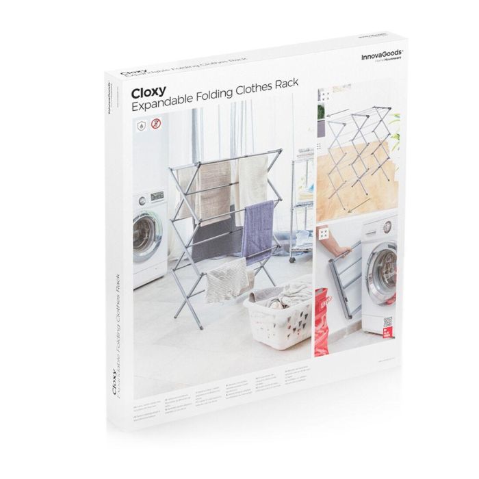 Tendedero Metálico Plegable y Extensible con 3 Alturas Cloxy InnovaGoods 11 barras 1 Tendedero Metálico Plegable y Extensible con 3 Alturas Cloxy InnovaGoods 11 barras 1