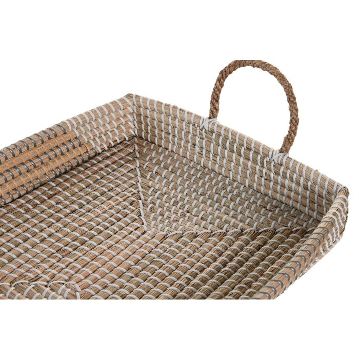 DKD Home Decor Bandeja Decoración Tropical de Seagrass, Natural y Amarillo, 38x15x52 cm, Set de 2 Piezas 1