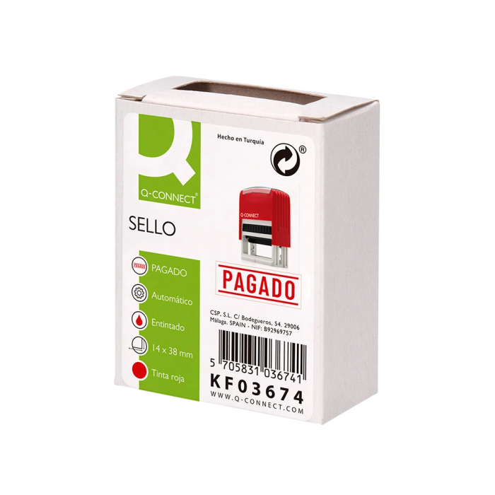 Q-connect Sello Entintado Automático Pagado 14x38 mm Color Rojo 9