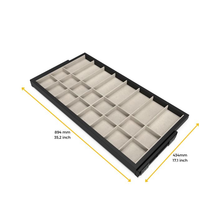 Emuca Kit de cajón organizador y bastidor de guías con cierre suave para armarios, regulable, módulo 900mm, Negro texturizado y gris piedra 8 Emuca Kit de cajón organizador y bastidor de guías con cierre suave para armarios, regulable, módulo 900mm, Negro texturizado y gris piedra 8