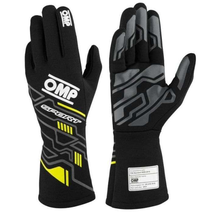 Omp OMPIB0-0777-B01-178-M Guantes Sport My2025 Ignífugos FIA 8856-2018 para Carreras, Negro Fluo Amarillo Talla M