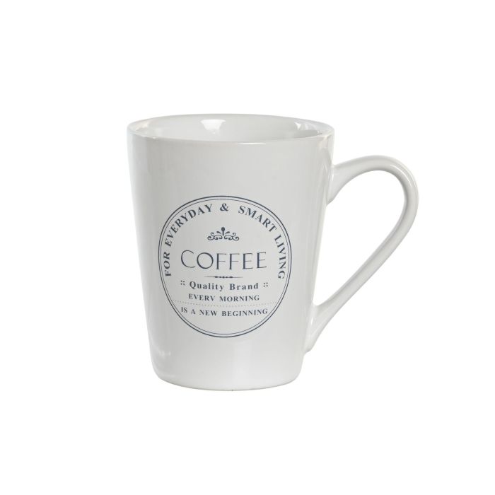 DKD Home Decor Mug Básicos, Set de 4 Tazas de Gres Blanco con 300 ml de Capacidad 1