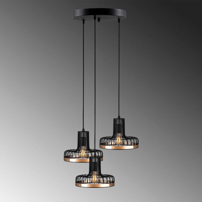 Lámpara Colgante Fellini Negro/Cobre 3x E27 Sin Bombilla. Ref: OPV-527ABY1773 4 Lámpara Colgante Fellini Negro/Cobre 3x E27 Sin Bombilla. Ref: OPV-527ABY1773 4