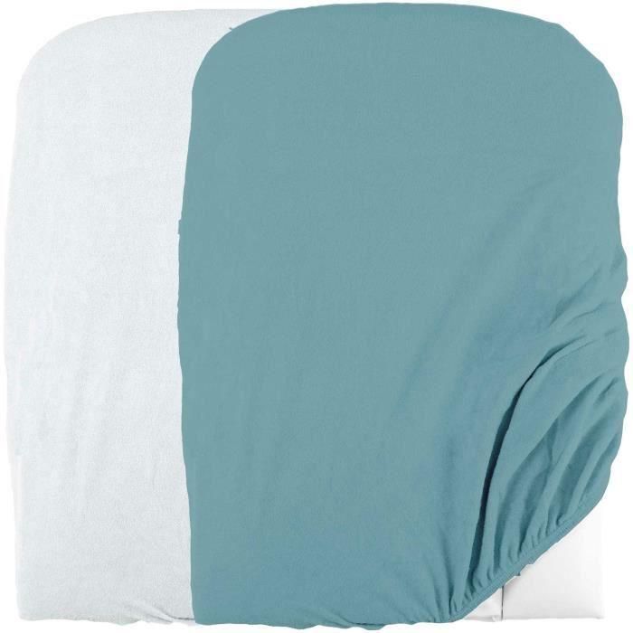 Domiva Juego de 2 Fundas para Cambiador 50 x 75 cm de Esponja de Polialgodón Blanco/Nilo