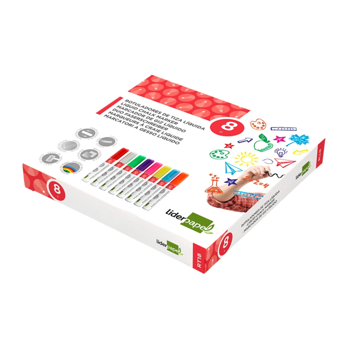 Liderpapel Rotulador Tiza Líquida Punta Redonda Trazo 6 mm Caja 8 Unidades Colores Surtidos 7