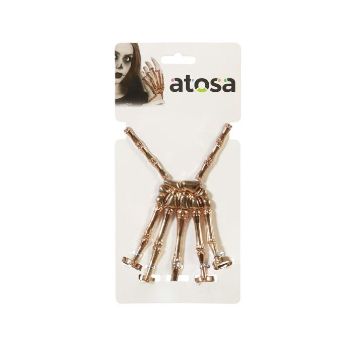 Mano Esqueleto Metálico Dorada para Muñeca - Accesorio Elegante para Disfraces de Halloween, Catrina o Terror Gótico 1