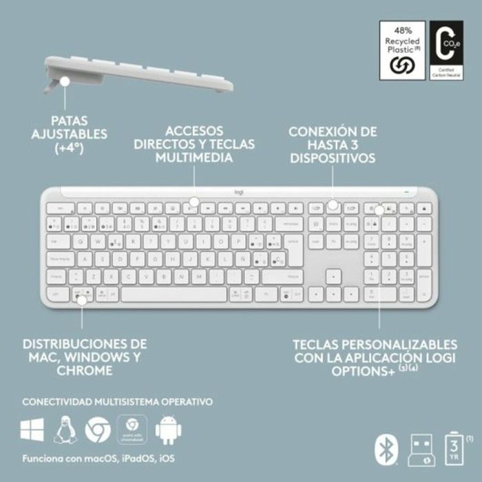 Teclado Logitech Blanco Qwerty Español QWERTY 1