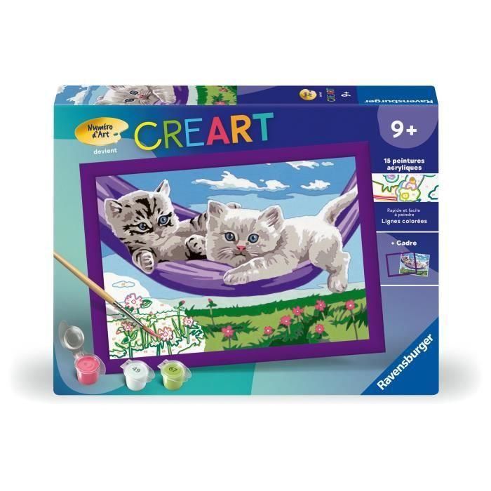 Ravensburger RAV00025828 CreArt Kids Kit de pintura por números "Gatitos en la hamaca" 18 x 24 cm, para 9 años en adelante