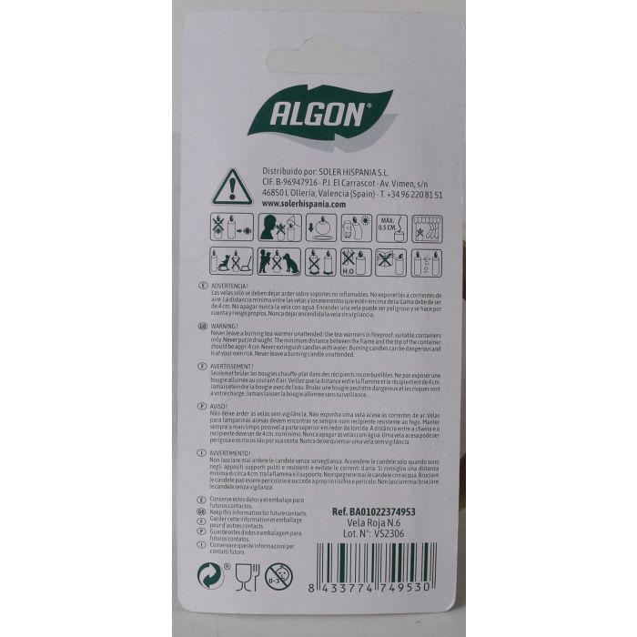 Vela Roja N.6 Algon - Aromatizante Ambiental (36 Unidades) 5 Vela Roja N.6 Algon - Aromatizante Ambiental (36 Unidades) 5