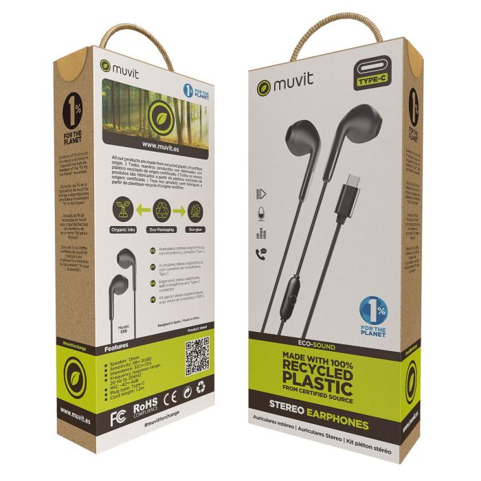 Muvit E58 Auriculares Estéreo con Micrófono USB Tipo C Fabricados con Plástico Reciclado Certificado GRS 6 Muvit E58 Auriculares Estéreo con Micrófono USB Tipo C Fabricados con Plástico Reciclado Certificado GRS 6