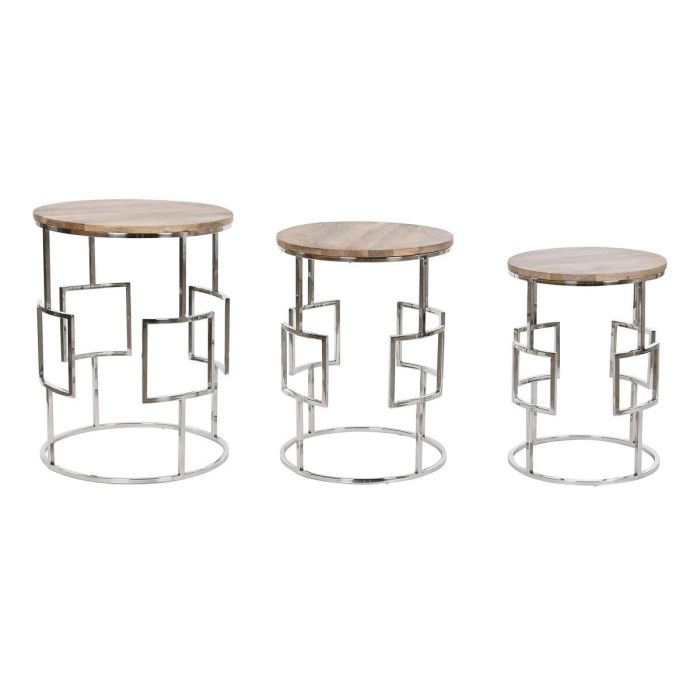 Juego de 3 mesas Home ESPRIT Marrón Plateado Natural Acero Madera de mango 49,5 x 49,5 x 62 cm 0 Juego de 3 mesas Home ESPRIT Marrón Plateado Natural Acero Madera de mango 49,5 x 49,5 x 62 cm 0