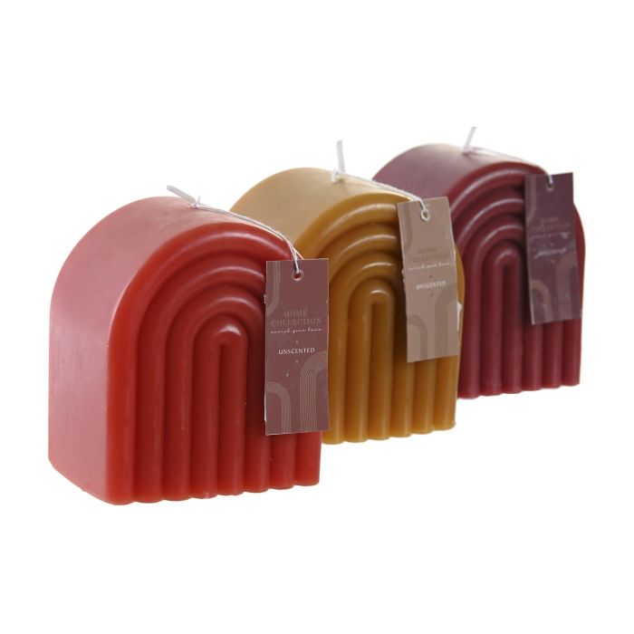 DKD Home Decor Vela Urban de Cera con Arcos, Surtido Colores Terracota Mostaza Rojo, 320 gr, 6x9x8 cm (12 Unidades) 1