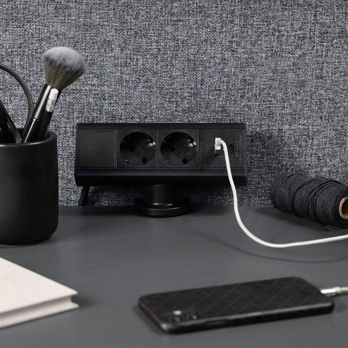 Forming Function Axessline Desk - Cargador 2 Tomas Corriente 1 USB-A USB-C, Negro, Abrazadera para Escritorio hasta 31mm, Cable 1.5m 1