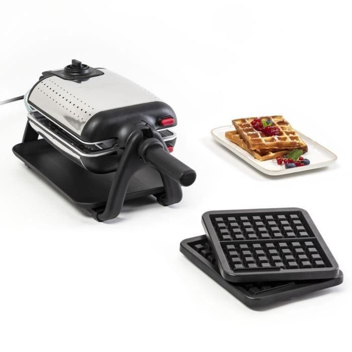 Tefal WM756D12 King Size Waffle Maker 1200W Light Termostat Luces encendido/apagado Tournant y Mango de acero de acero/acero inoxidable plegable/acero inoxidable