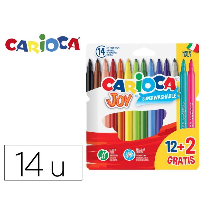 Carioca Rotuladores Joy Super Lavables C-Surtidos Estuche 12+2 Ud Gratis