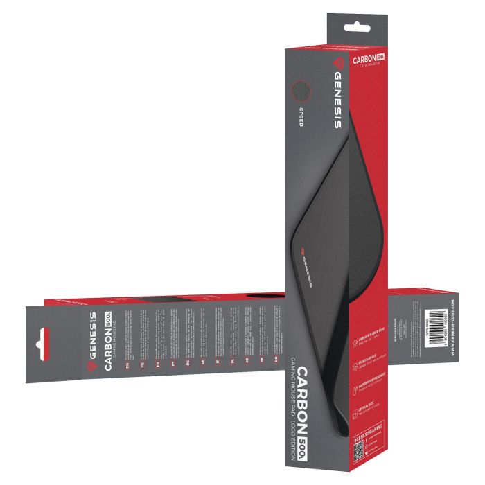 GENESIS Alfombrilla de Ratón Gaming Carbon 500 L LOGO Negra Superficie Speed Impermeable 400x330mm