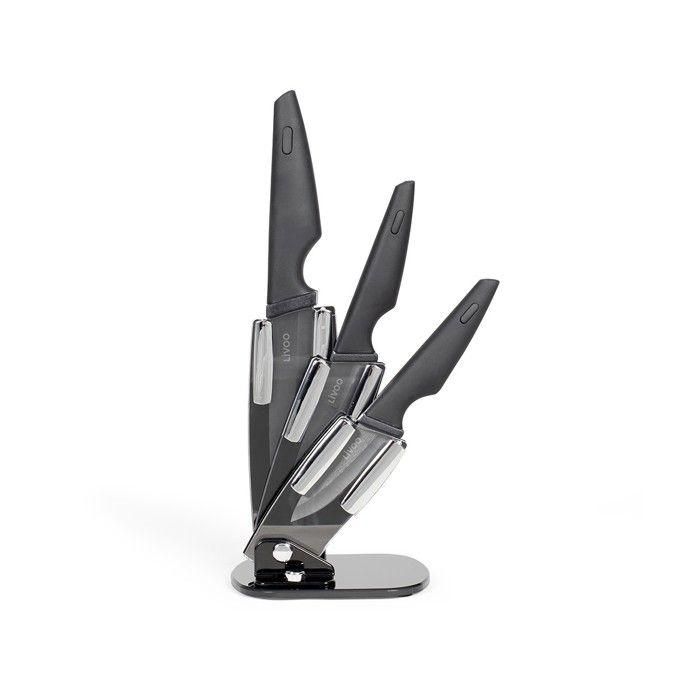 Livoo MEC135N - Bloque de 3 cuchillos con soporte de 7,5 / 10 / 12,5 cm - Hoja de cerámica - Apto lavavajillas