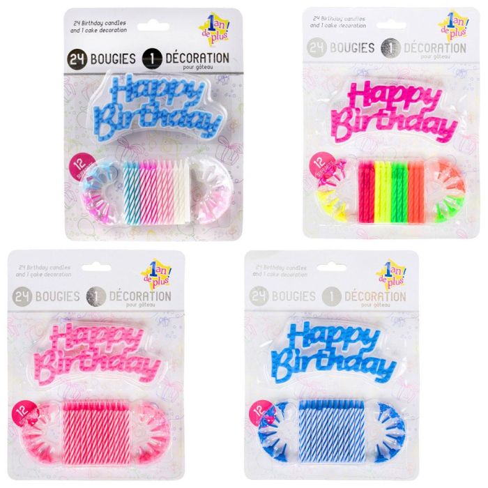 Party Time Juego De 24 Velas Aniversario con Decoración Happy Birthday - Colores Surtidos 3 Party Time Juego De 24 Velas Aniversario con Decoración Happy Birthday - Colores Surtidos 3