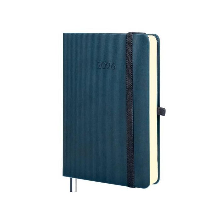 Finocam M4-118x168 mm Agenda Minimal Textura 1 Día por Página Tapa Dura Azul 2026 Pequeña con Goma Elástica