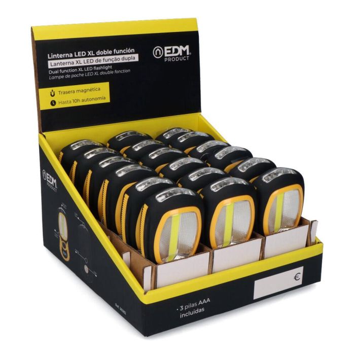 Edm Linterna LED XL Doble Función con Gancho e Imán 3xAAA (Pilas Incluidas) Amarillo/Negro 7