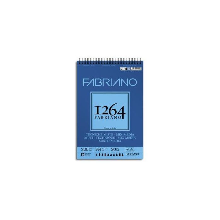 Bloc De Dibujo Fabriano 1264 Mix Media Con Espiral Grano Natural Tecnicas Mixtas A4 300G 30H