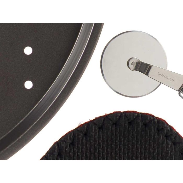 Kinvara Set Pizza Molde Manopla Y Cortapizza Acero Neopreno Plastico Negro 33x2x33cm (Set de 12) 3