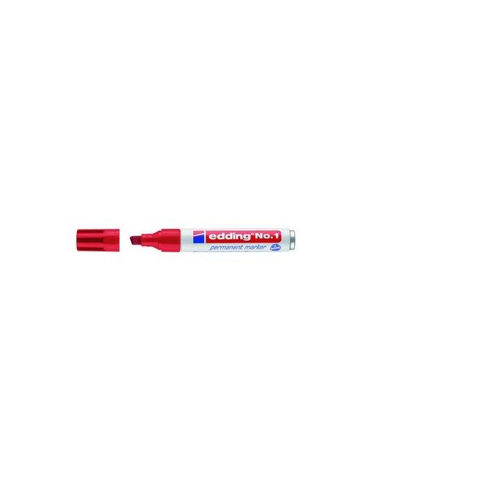 Edding Marcador Permanente N° 1 Rojo, punta biselada 1-5 mm, secado rápido, resistente agua/roce, rellenable (10 Unidades) (10 Unidades)