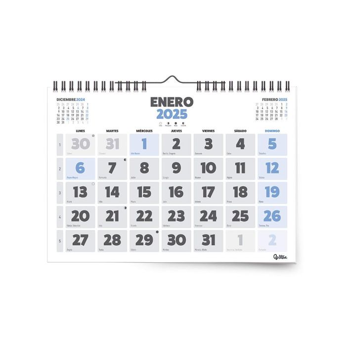 Calendario Espiral Pared Liderpapel Clasico 2025 Numeros Grandes 44x32 cm Papel 128 gr 1