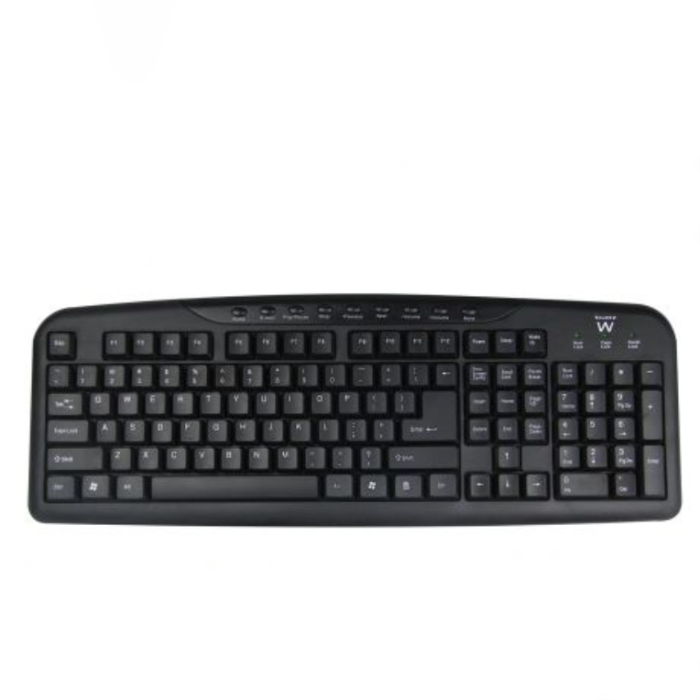 Ewent EW3195 Teclado Alámbrico USB QWERTZ Portugués Completo con Teclado Numérico, Teclas Multimedia y Altura Ajustable Negro
