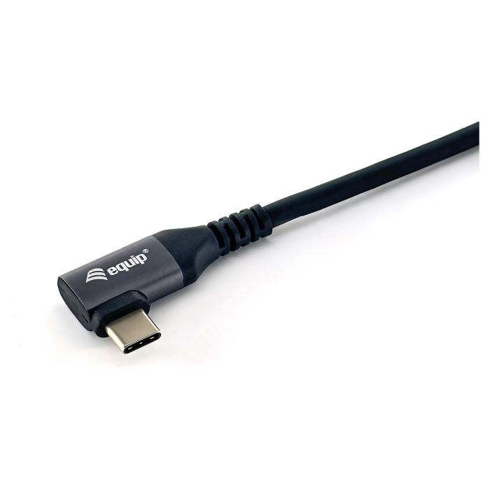 Equip Cable USB-C 2.0 Macho Macho Acodado 90° 100W Con Chip E-Mark Color Negro 3.0m Malla algodon trenzado Carcasa Conector Aluminio 2