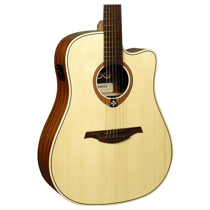 LAG Guitarra Acústica Dreadnought Cutaway Tramoantane 70 A/E Folk Eletroacsutica Natural Satinado Tapa Abeto Engelmann Macizo