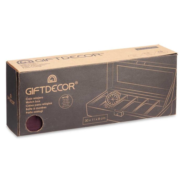 Caja Relojero 6 Huecos con Llave Burdeos Giftdecor 30.5x8.5x11.5 cm (6 Unidades) 2 Caja Relojero 6 Huecos con Llave Burdeos Giftdecor 30.5x8.5x11.5 cm (6 Unidades) 2