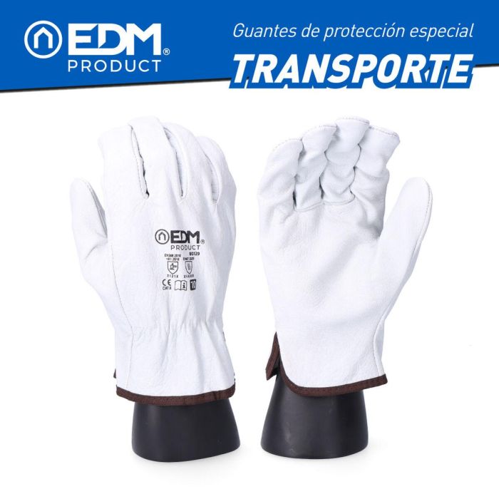 Guantes de Trabajo EDM Blanco Piel de vaca Transportes 4 Guantes de Trabajo EDM Blanco Piel de vaca Transportes 4