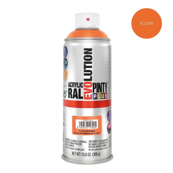 Pinty Plus F143 Pintura acrílica en spray fluor naranja 520 cc