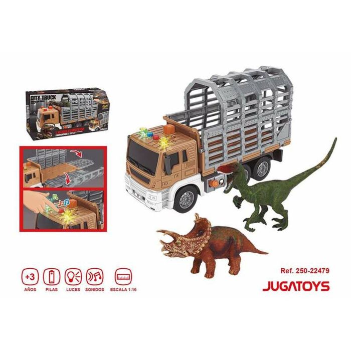 Camión porta dinosaurios, incluye 2 dinosaurios, con luces y sonidos, escala 1:16 1 Camión porta dinosaurios, incluye 2 dinosaurios, con luces y sonidos, escala 1:16 1