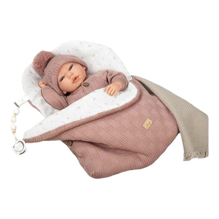 Muñeca reborn arias 40 cm elba rosa c/saco dormir