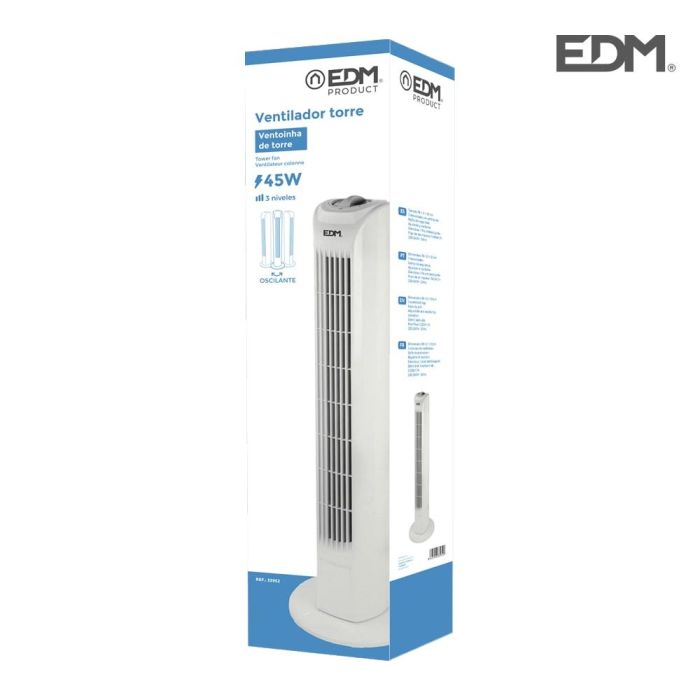 Ventilador de torre. potencia: 45w color blanco 21x78cm edm 3