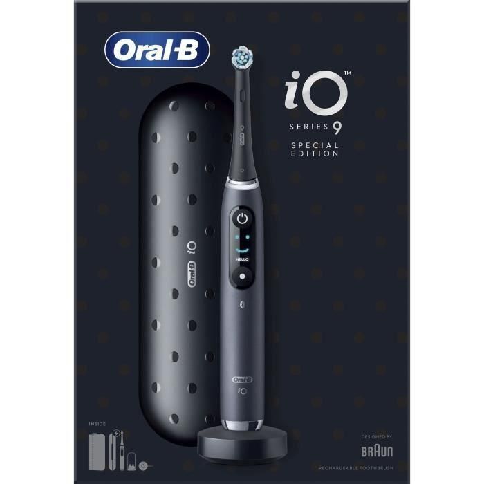 Oral -B IO 9 - Cepillo de dientes eléctricos negros - Bluetooth conectado, 1 cepillo, 1 cargador de cargador, 1 bolsa magnética 1